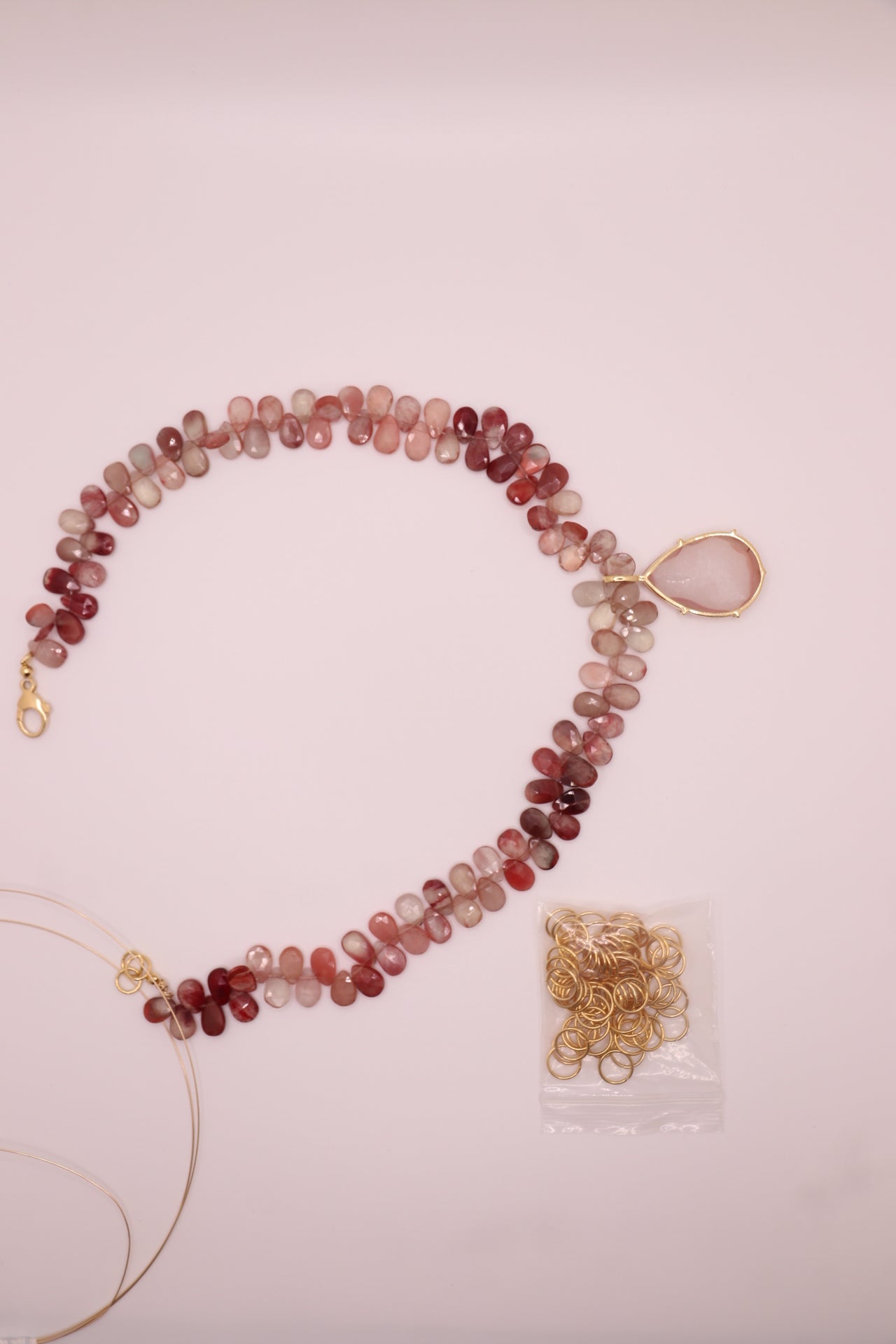 After June | Necklace Andesine Faceted Pear, Rose Quartz, 18K Gold-Plated Sterling Silver