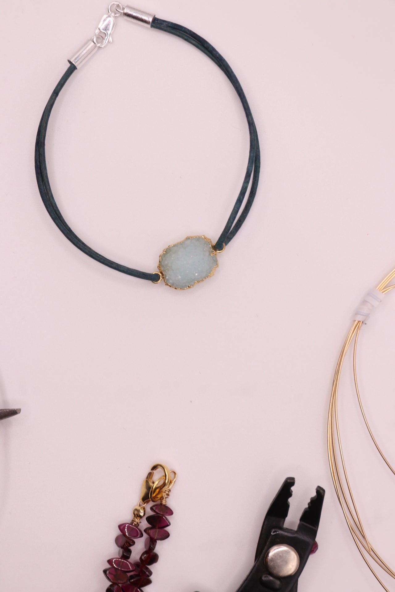 Uranus | Bracelet | 925 Silver, Quartz, Blue Leather.
