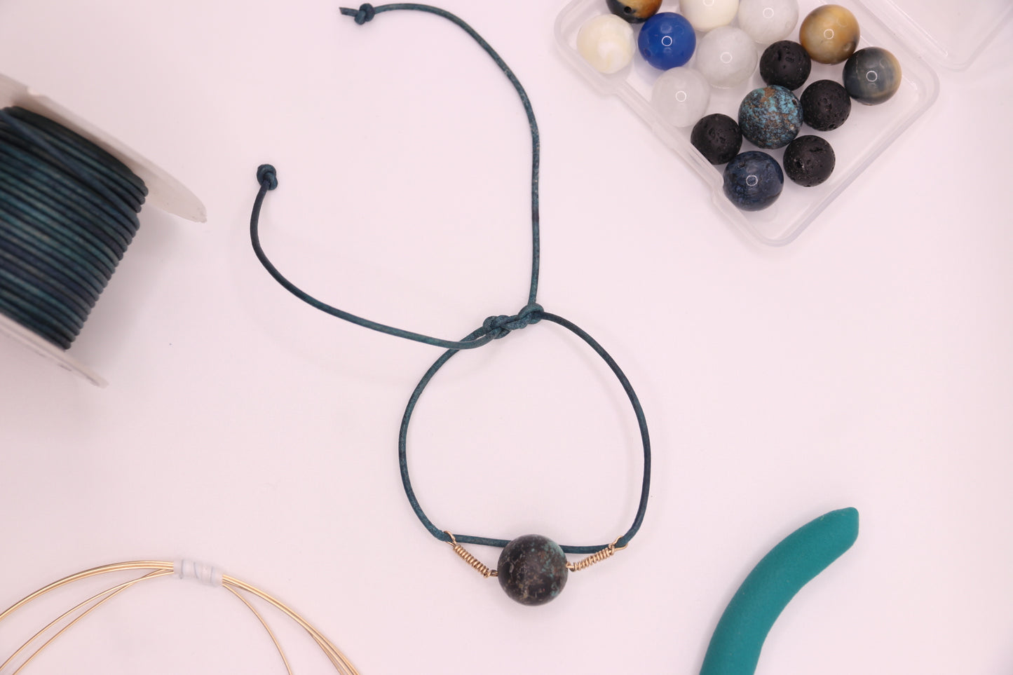 J26 Stones | Bracelet | Jaspe Imperial Stone, Blue Leather, 14k Gold Filled.