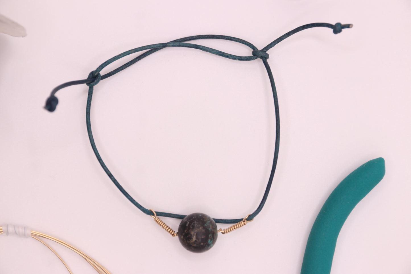 J26 Stones | Bracelet | Jaspe Imperial Stone, Blue Leather, 14k Gold Filled.