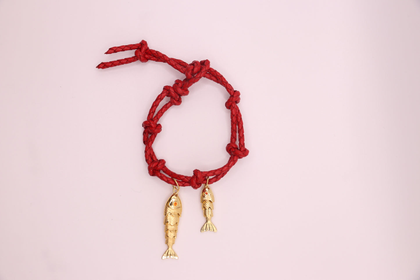 Artisan Lucky Fish | Bracelet| 14k Gold Filled, Red Leather.