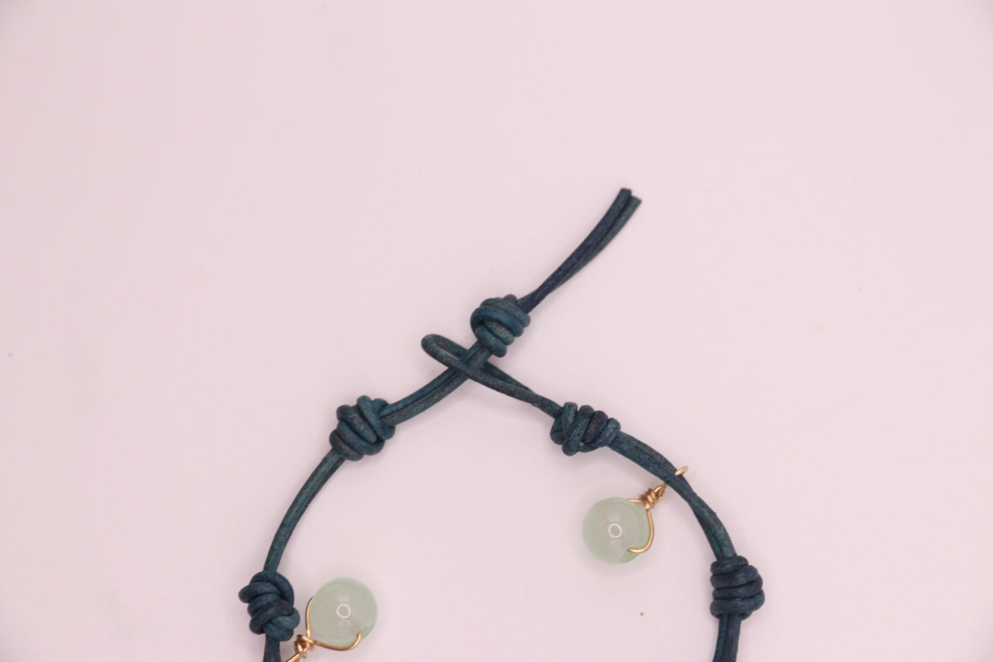 Seafoam Dreams | Bracelet | Light Green Aventurine, 14k Gold Filled, Blue Leather,