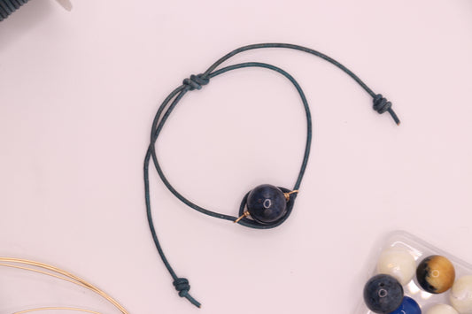 Eternal Knot | Bracelet| Blue Leather, Blue Agata.