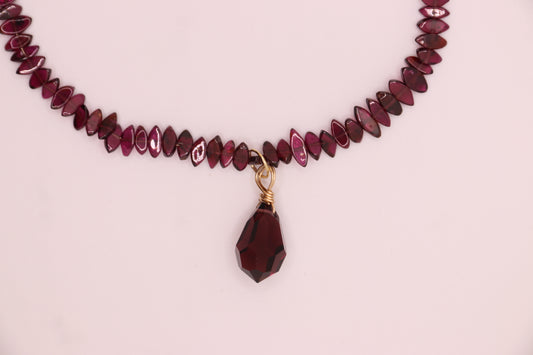 Garnet Birthstone | Choker Necklace, Garnet Smooth Marquise, 14K Gold Filled