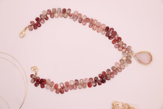 After June | Necklace Andesine Faceted Pear, Rose Quartz, 18K Gold-Plated Sterling Silver