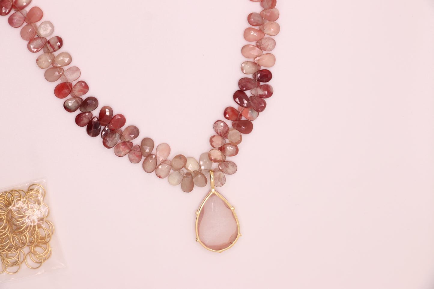 After June | Necklace Andesine Faceted Pear, Rose Quartz, 18K Gold-Plated Sterling Silver