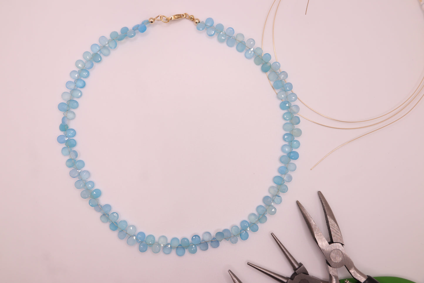 Moonlit Blue |Choker Necklace, Blue Chalcedony Faceted Pear, 14K Gold Filled.