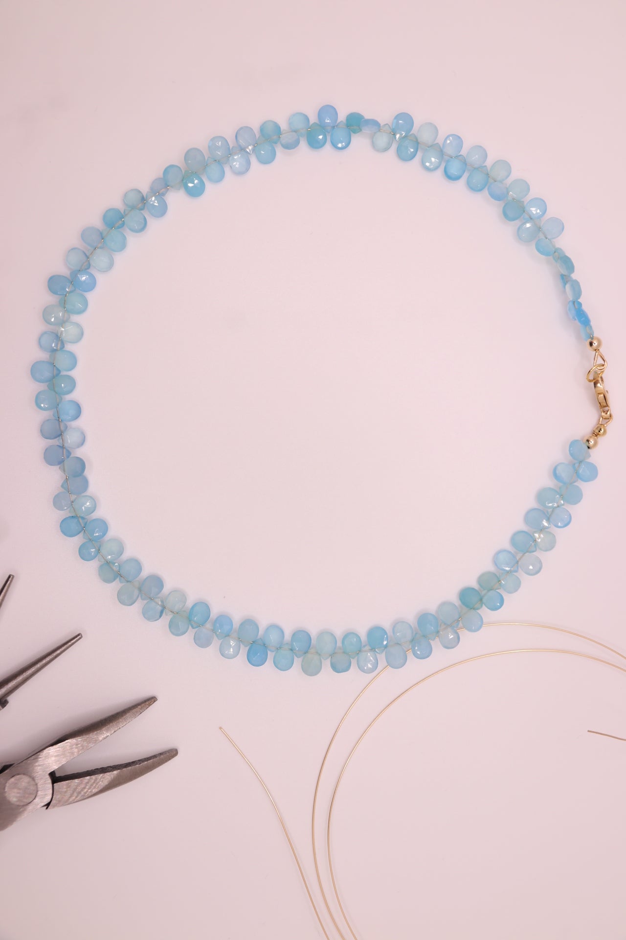 Moonlit Blue |Choker Necklace, Blue Chalcedony Faceted Pear, 14K Gold Filled.