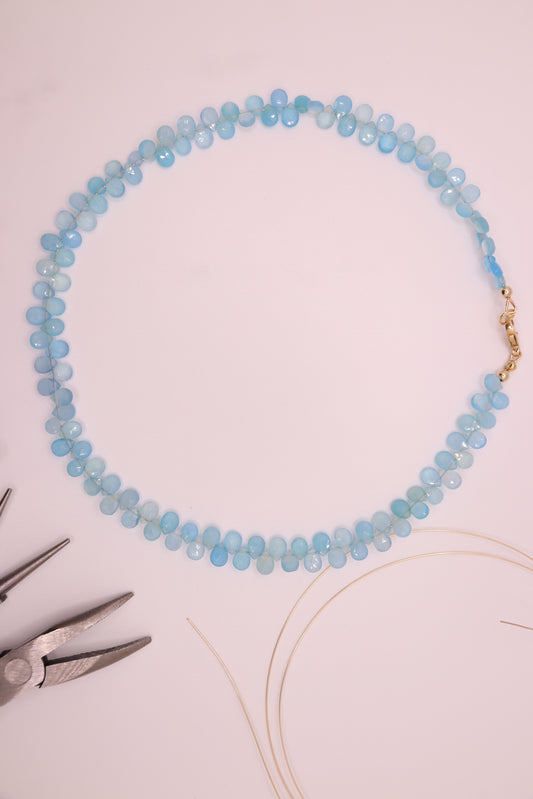 Moonlit Blue |Choker Necklace, Blue Chalcedony Faceted Pear, 14K Gold Filled.